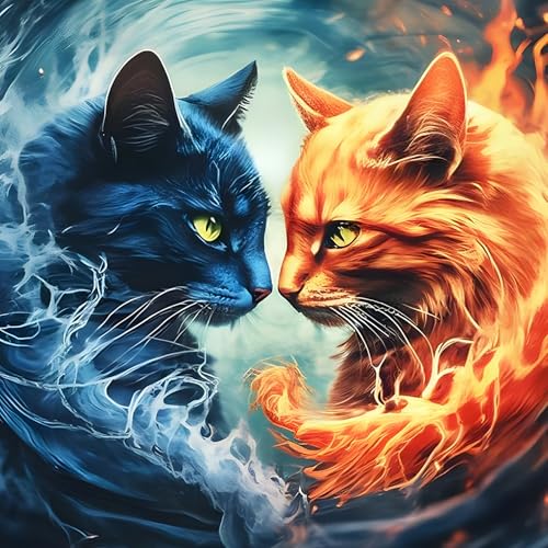 QQYRHN 5D Schwarze Katze und orangefarbene Katze Diamond Painting Kit für Erwachsene Anfänger Diamant Kunst Kits Vollständiges DIY Diamantstickerei-Set Perfekt zur Entspannung und Dekoration 30x30 cm von QQYRHN