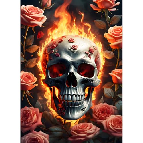 QQYRHN Skeleton Diamond Painting Kits for Beginners Adults,5D Skull Diamond Art Kits, DIY Round Full Drill Flowers Diamond Dots Horror Diamond Gem Art with Painting Kits for Home Wall Decor 12x12 Inch von QQYRHN