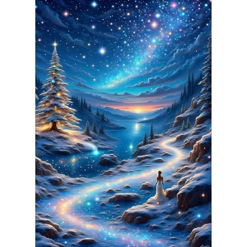 QQYRHN Starry Road Diamond Painting Kits for Beginners Adults,5D Starry Night Diamond Art Kits, DIY Round Full Drill Diamond Dots Diamond Gem Art with Painting Kits for Home Wall Decor 12x16 Inch von QQYRHN