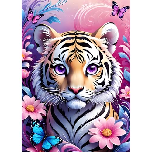 QQYRHN Tiger Diamond Painting Kits for Beginners Adults,5D Butterfly Diamond Art Kits, DIY Round Full Drill Flowers Diamond Gem Art with Painting Kits for Home Wall Decor 12x16 Inch von QQYRHN