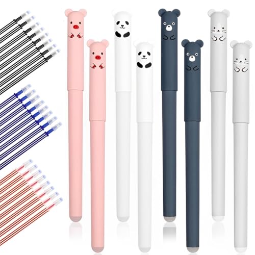 QRKPVHD Radierbarer Kugelschreiber, 8 Stück Tintenroller Radierbar mit 32 Nachfüllungen, Cartoon Löschbarer Stift, 0.35mm Erasable Pen Set Für Studenten, Schreibwaren, Büro von QRKPVHD