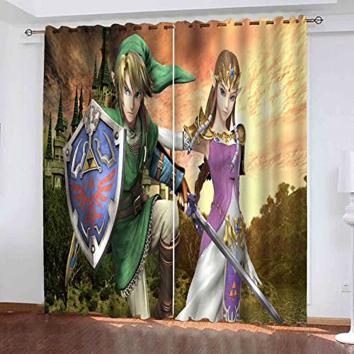 QROXY Zelda Verdunkelungsvorhang Wasserdichter Stoff Gardinen Für Kinderzimmer,Ösen Oben Für Gardinen?3D-Digitaldruck 100% Polyester (5,280×245BxH=140×245cm×2) von QROXY