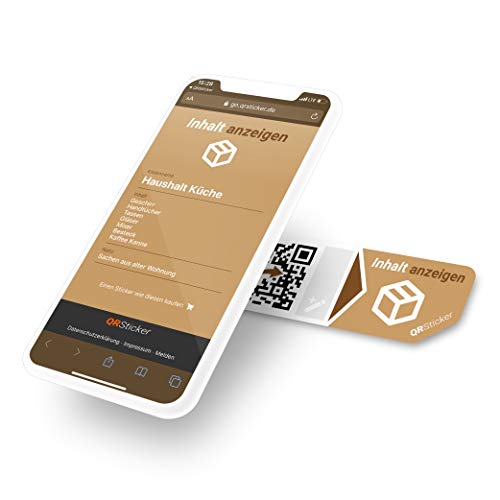 QR-Code Aufkleber Etiketten mit Smartphone App zum Abrufen der Inhalte von Kartons, Schubladen, Regalen (M, 4 Sticker) von QRSticker