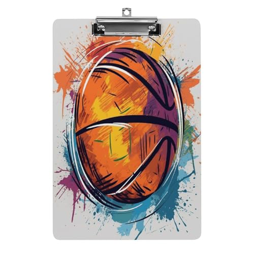 Acryl-Klemmbrett, 32,5 x 21,6 cm, transparent, hält 100 Blatt, lustig, bunt, Basketballdruck, flaches Profil, Clip für Büro, Restaurant Acryl-Klemmbrett, 32,5 x 21,6 cm, transparent, hält 100 Blatt, lustig, bunt, Basketballdruck, flaches Profil, Clip für Büro, Restaurant von QSKDLAC