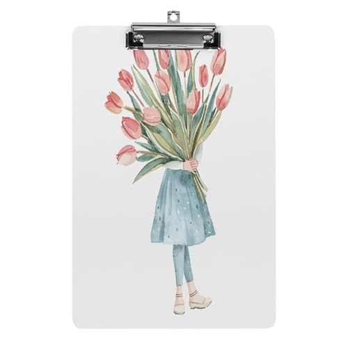 Acryl-Klemmbrett, 32,5 x 21,6 cm, transparent, hält 100 Blatt, lustig, ein großer Blumenstrauß von Tulpen, niedriger Profil-Clip für Büro, Restaurant Acryl-Klemmbrett, 32,5 x 21,6 cm, transparent, hält 100 Blatt, lustig, ein großer Blumenstrauß von Tulpen, niedriger Profil-Clip für Büro, Restaurant von QSKDLAC