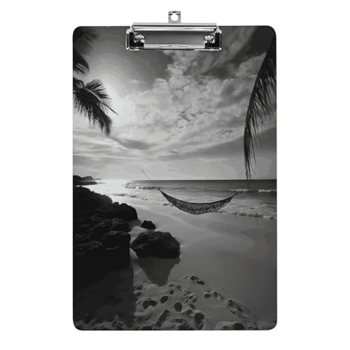 Acryl-Klemmbrett, 32,5 x 21,6 cm, transparent, hält 100 Blatt, lustig, schwarz-weiß, Stranddruck, flaches Profil, Clip für Büro, Restaurant Acryl-Klemmbrett, 32,5 x 21,6 cm, transparent, hält 100 Blatt, lustig, schwarz-weiß, Stranddruck, flaches Profil, Clip für Büro, Restaurant von QSKDLAC