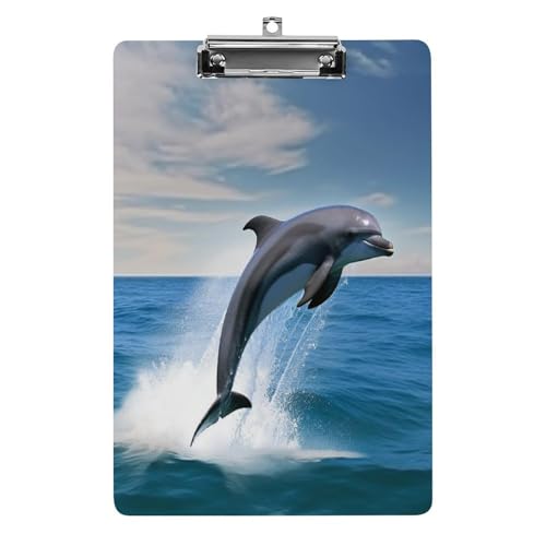 Acryl-Klemmbrett, 32,5 x 21,6 cm, transparent, hält 100 Blatt, lustig, springende Delfine, Druck, flaches Profil, Clip für Büro, Restaurant Acryl-Klemmbrett, 32,5 x 21,6 cm, transparent, hält 100 Blatt, lustig, springende Delfine, Druck, flaches Profil, Clip für Büro, Restaurant von QSKDLAC