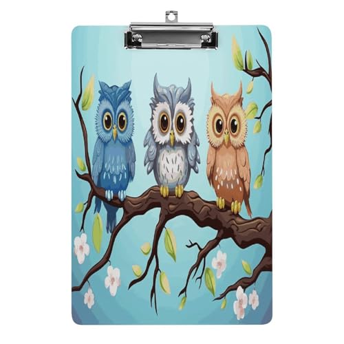 Acryl-Klemmbrett, 32,5 x 21,6 cm, transparent, hält 100 Blatt, lustige Eulen auf einem Ast, Druck, flaches Profil, Clip für Büro, Restaurant Acryl-Klemmbrett, 32,5 x 21,6 cm, transparent, hält 100 Blatt, lustige Eulen auf einem Ast, Druck, flaches Profil, Clip für Büro, Restaurant von QSKDLAC