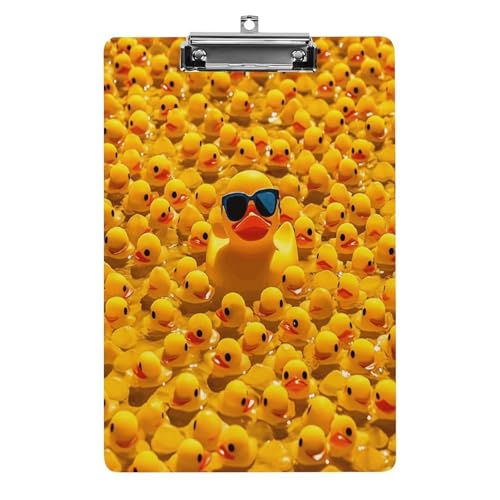 Acryl-Klemmbrett, 32,5 x 21,6 cm, transparent, hält 100 Blatt, lustige gelbe Ente mit Sonnenbrille, flacher Clip, für Büro, Restaurant Acryl-Klemmbrett, 32,5 x 21,6 cm, transparent, hält 100 Blatt, lustige gelbe Ente mit Sonnenbrille, flacher Clip, für Büro, Restaurant von QSKDLAC