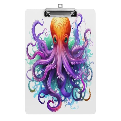 Acryl-Klemmbrett, 32,5 x 21,6 cm, transparent, hält 100 Blatt, lustiger, farbenfroher Oktopus-Druck, flaches Profil-Clip für Büro, Restaurant Acryl-Klemmbrett, 32,5 x 21,6 cm, transparent, hält 100 Blatt, lustiger, farbenfroher Oktopus-Druck, flaches Profil-Clip für Büro, Restaurant von QSKDLAC