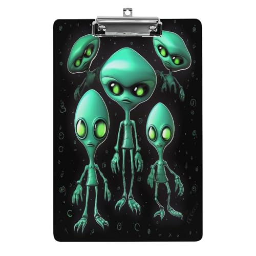 Acryl-Klemmbrett, 32,5 x 21,6 cm, transparent, hält 100 Blatt, lustiger Alien-Druck, flaches Profil, Clip für Büro, Restaurant Acryl-Klemmbrett, 32,5 x 21,6 cm, transparent, hält 100 Blatt, lustiger Alien-Druck, flaches Profil, Clip für Büro, Restaurant von QSKDLAC