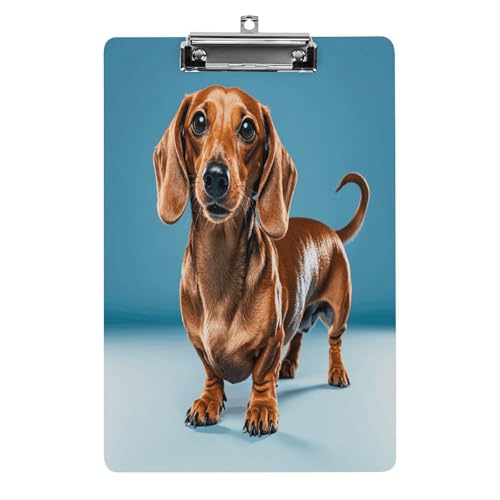 Acryl-Klemmbrett, 32,5 x 21,6 cm, transparent, hält 100 Blatt, lustiger Dackel-Weiner-Haustier-Druck, flaches Profil-Clip für Büro, Restaurant von QSKDLAC