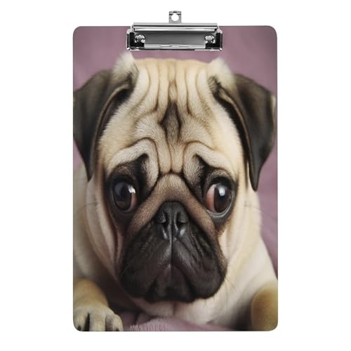 Acryl-Klemmbrett, 32,5 x 21,6 cm, transparent, hält 100 Blatt, lustiger Mops-Druck, flaches Profil-Clip für Büro, Restaurant Acryl-Klemmbrett, 32,5 x 21,6 cm, transparent, hält 100 Blatt, lustiger Mops-Druck, flaches Profil-Clip für Büro, Restaurant von QSKDLAC