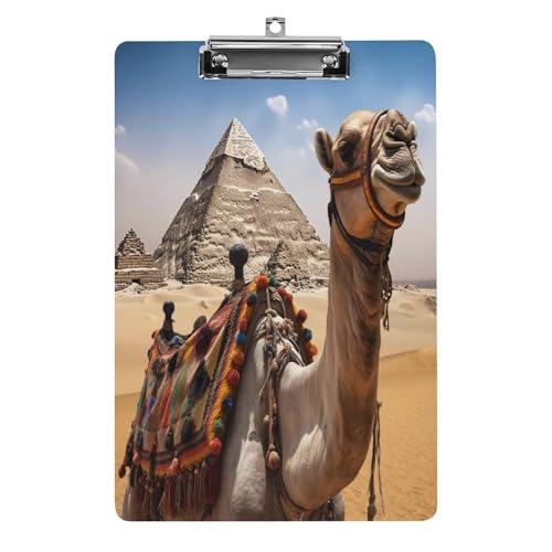 Acryl-Klemmbrett, 32,5 x 21,6 cm, transparent, hält 100 Blatt, lustiger Pyramiden-Dromedar-Druck, flaches Profil-Clip für Büro, Restaurant Acryl-Klemmbrett, 32,5 x 21,6 cm, transparent, hält 100 Blatt, lustiger Pyramiden-Dromedar-Druck, flaches Profil-Clip für Büro, Restaurant von QSKDLAC