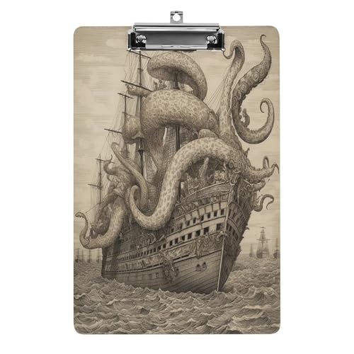 Acryl-Klemmbrett, 32,5 x 21,6 cm, transparent, hält 100 Blatt, lustiger Segelpirat, Oktopus-Druck, flaches Profil-Clip für Büro, Restaurant Acryl-Klemmbrett, 32,5 x 21,6 cm, transparent, hält 100 Blatt, lustiger Segelpirat, Oktopus-Druck, flaches Profil-Clip für Büro, Restaurant von QSKDLAC