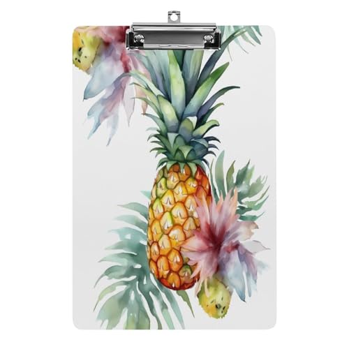 Acryl-Klemmbrett, 32,5 x 21,6 cm, transparent, hält 100 Blatt, lustiger tropischer Ananas-Druck, flaches Profil, Clip für Büro, Restaurant von QSKDLAC