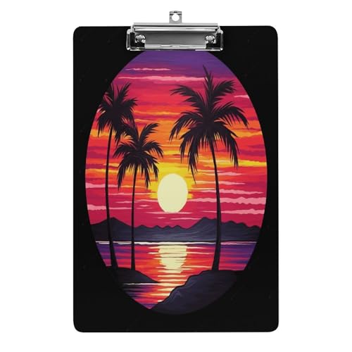 Acryl-Klemmbrett, 32,5 x 21,6 cm, transparent, hält 100 Blatt, lustiges Baum-Sonnenuntergang-Design, Druck, flaches Profil-Clip für Büro, Restaurant von QSKDLAC