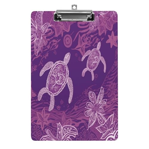 Acryl-Klemmbrett, 32,5 x 21,6 cm, transparent, hält 100 Blatt, lustiges Hawaii mit violetter Meeresschildkröte, flacher Clip für Büro, Restaurant Acryl-Klemmbrett, 32,5 x 21,6 cm, transparent, hält 100 Blatt, lustiges Hawaii mit violetter Meeresschildkröte, flacher Clip für Büro, Restaurant von QSKDLAC