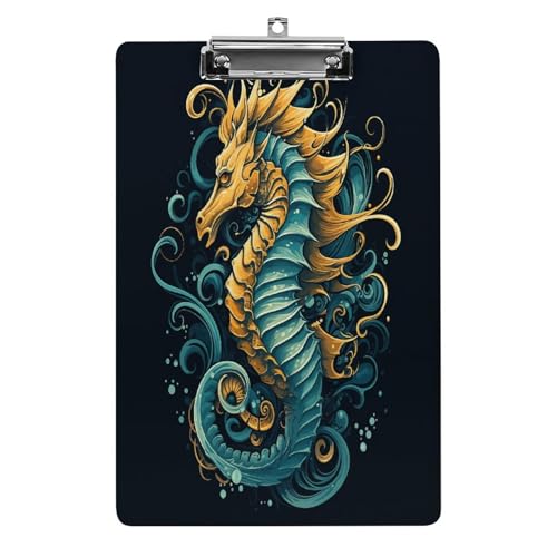 Acryl-Klemmbrett, 32,5 x 21,6 cm, transparent, hält 100 Blatt, lustiges Seepferdchen, blaues Muster, Druck, flaches Profil, Clip für Büro, Restaurant Acryl-Klemmbrett, 32,5 x 21,6 cm, transparent, hält 100 Blatt, lustiges Seepferdchen, blaues Muster, Druck, flaches Profil, Clip für Büro, Restaurant von QSKDLAC