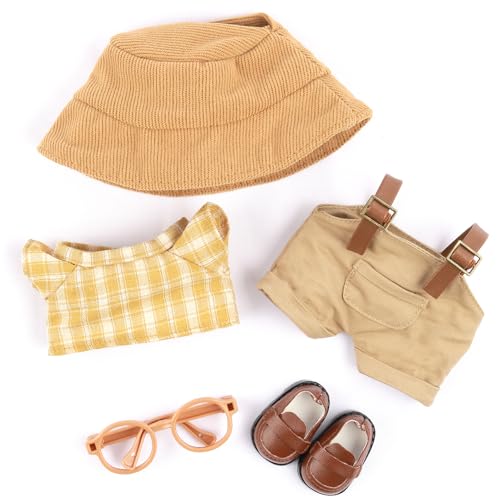 Kleidung für Labubu, 5-teiliges Set Puppenkleidung 17 cm Puppen-Outfits, niedliches Zubehör für La Bubu-Puppe, inklusive Puppenschuhe, Puppenhut, kariertes T-Shirt, Latzhose, Brille, Kleidungsset Kleidung für Labubu, 5-teiliges Set Puppenkleidung 17 cm Puppen-Outfits, niedliches Zubehör für La Bubu-Puppe, inklusive Puppenschuhe, Puppenhut, kariertes T-Shirt, Latzhose, Brille, Kleidungsset von QSKJJI