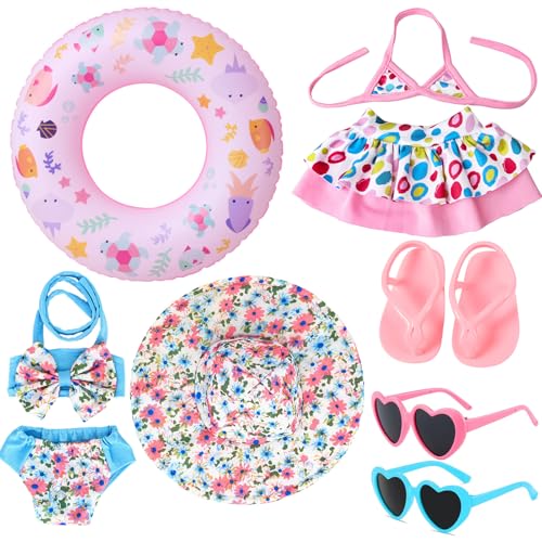 Puppenkleidung und Zubehör, 45,7 cm Puppenkleidung und Zubehör, 2 Sets Puppen-Badeanzug, 45,7 cm große Puppen-Flip-Flops, Hut, Schwimmring und 2 Paar Brillen für American Doll's Summer Look, 45,7 cm von QSKJJI