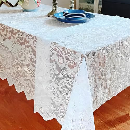 QSLKI Weiße Spitze Tischdecke, Spitzentischdecke rechteckig, Polyester, Vintage Bestickte Spitzeauflage, Elegantes Blumenmuster Hochzeitstischdecke, für Hochzeit Rezeption Dekor Party Boho,140x220 cm QSLKI Weiße Spitze Tischdecke, Spitzentischdecke rechteckig, Polyester, Vintage Bestickte Spitzeauflage, Elegantes Blumenmuster Hochzeitstischdecke, für Hochzeit Rezeption Dekor Party Boho,140x220 cm von QSLKI