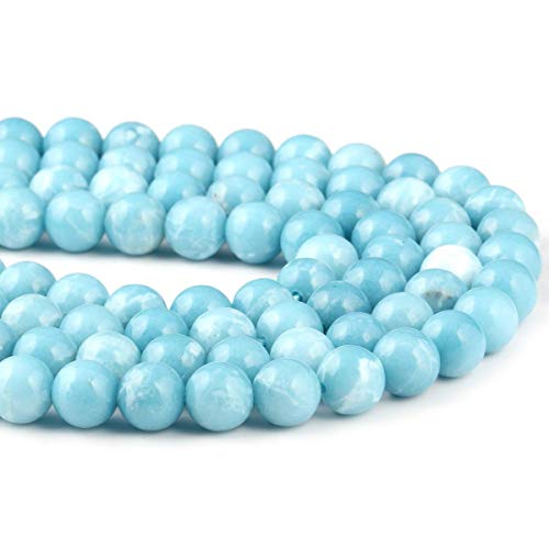 Larimar Perlen 10mm Perlen Naturstein Runde Lose Perlen für Schmuckherstellung Perlen für Br Schönes Geburtstagsgeschenk 1 Strang 15 Zoll (10mm, Larimar) von QSLLER