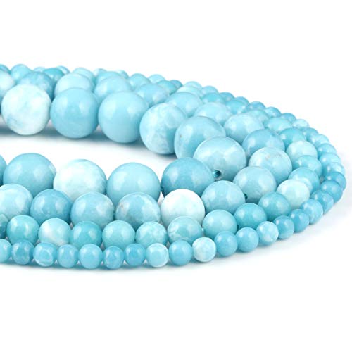 Larimar Perlen 4mm Perlen Naturstein Runde Lose Perlen für Schmuckherstellung Perlen für Br Schönes Geburtstagsgeschenk 1 Strang 15 Zoll (4mm, Larimar) von QSLLER