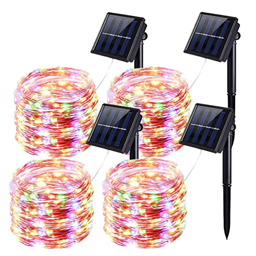 QSPORTPEAK [4 Stücke] Solar Lichterkette Aussen, 12M 100 LED Solarlichterkette Außen Wetterfest 8 Modi IP65 Wasserdicht Kupferdraht Lichterkette Außen Solar Outdoor für Party Hochzeit Deko Bunt von QSPORTPEAK