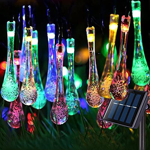 QSPORTPEAK Solar Lichterkette Aussen, 7M/24Ft 50 LED Solar Wassertropfen Lichterkette Garten Wetterfest, 8 Modi Solarbetrieben Lichterkette für Garten, Bäume,Terrasse, Party,Weihnachten usw von QSPORTPEAK