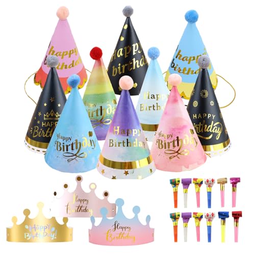 QSZHSL 25 Stücke Partyhüte Set, Partyhüte Kindergeburtstag Party Kegel Hüte mit Pom Poms, Papier Krone Hut Party Kegel Hüte Kindergeburtstag Tröte,für Familienfeiern für Kinder Erwachsene (25 Stücke) QSZHSL 25 Stücke Partyhüte Set, Partyhüte Kindergeburtstag Party Kegel Hüte mit Pom Poms, Papier Krone Hut Party Kegel Hüte Kindergeburtstag Tröte,für Familienfeiern für Kinder Erwachsene (25 Stücke) von QSZHSL