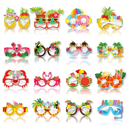 QSZHSL 32 Stück Hawaii Party Brillen Maske, Hawaiian Papierbrille, Lustige Party Brillen, Hawaiian Tropical Foto Requisiten, Sommer Beach Party Accessoires für Kinder Erwachsene, Hawaii Kostüm Zubehör von QSZHSL