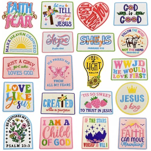 Christliche Aufnäher zum Aufbügeln, christlich, religiös, Jesus, Bibel, zum Aufnähen, bestickt, Reparatur, dekorative Flicken, DIY, Basteln, Nähflicken für Kleidung, Jacken, Jeans, Rucksäcke, 20 Stück von QSZKeer