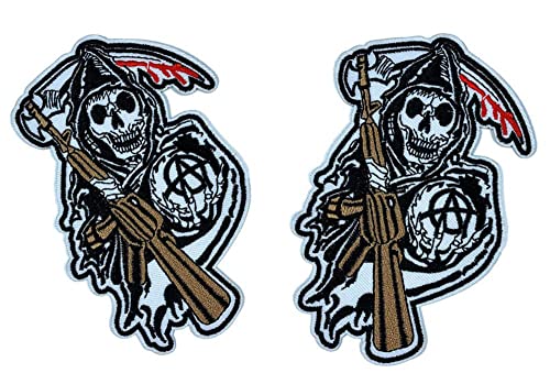 Kompatibel mit Sons of Anarchy Sensenmann, Motorrad, Biker-Stil, groß, bestickt, zum Aufbügeln, Aufnähen, Emblem für Outdoor-Sport, 2 Stück Kompatibel mit Sons of Anarchy Sensenmann, Motorrad, Biker-Stil, groß, bestickt, zum Aufbügeln, Aufnähen, Emblem für Outdoor-Sport, 2 Stück von QTAOEIONG