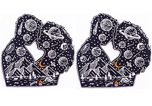 Kompatibel mit lustigen Sternen-Weltraum-Alien-Paar-Liebhabern, bestickt, zum Aufbügeln, Aufnähen, Emblem für Outdoor-Sport, 2 Stück von QTAOEIONG