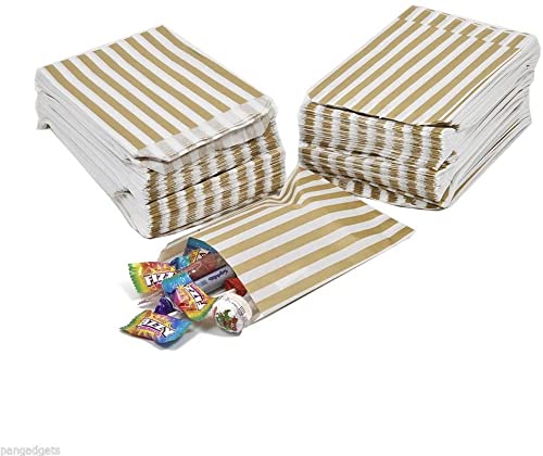 Papiertüten, 12,7 x 17,8 cm, goldfarben, gestreift, 100 Stück, für Hochzeitsbuffet, Gastgeschenke, Kuchen, Geschenk, Pick n Mix Shop Papiertüten, 12,7 x 17,8 cm, goldfarben, gestreift, 100 Stück, für Hochzeitsbuffet, Gastgeschenke, Kuchen, Geschenk, Pick n Mix Shop von QTPack