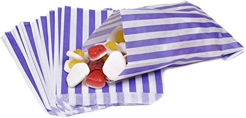 Papiertüten für Süßigkeiten, gestreift, 12,7 x 17,8 cm, Violett, 100 Stück Papiertüten für Süßigkeiten, gestreift, 12,7 x 17,8 cm, Violett, 100 Stück von QTPack