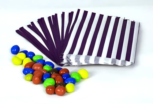 Pick n Mix Shop Papiertüten für Süßigkeiten, gestreift, 12,7 x 17,8 cm, Violett, 50 Stück von QTPack