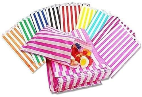 Süßigkeiten-Papiertüten, 12,7 x 17,8 cm, gemischte Farben, gestreift, 100 Stück, für Hochzeitsbuffet, Gastgeschenke, Kuchen, Geschenk, Pick n Mix Shop Süßigkeiten-Papiertüten, 12,7 x 17,8 cm, gemischte Farben, gestreift, 100 Stück, für Hochzeitsbuffet, Gastgeschenke, Kuchen, Geschenk, Pick n Mix Shop von QTPack