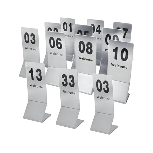 QTQHOME Stapelbare Tischnummernkarten aus Metall, doppelseitig, für Restaurant, Bistro und Hochzeit, langlebig, Café und Event, Tischnummernhalter mit Ständer (5,1 x 15,2 cm, 1–50) von QTQHOME
