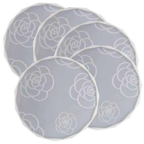 Silikonform mit Kamelienblüten-Textur-Design, runde Form, Epoxidharz, Gießharz, große Basis, Untersetzer, Silikonform, 15,2 cm, 5 Stück von QTTLLI