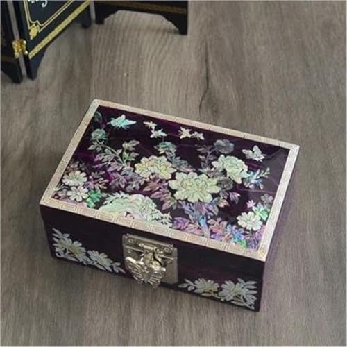 Halsketten-Organizer, Schmuck, Andenken, Schatz, Mädchen, Ringbox, Truhe, Organizer, Lack mit Abalone-Muschel, für Damen, Holz (12 x 8 x 4 cm), Ohrring-Schmuckschatulle, Halskette, Schmuckschatulle von QTYQWC
