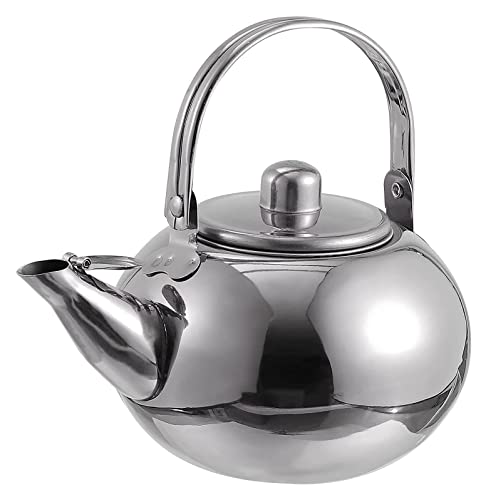 Teekessel für Herdplatte, dicker Edelstahl, Teekessel, tragbare Teekanne mit Filtersieb für Küche, Pfeife, Wasserkocher, Teekessel (Silber, 1,3 l) von QTYQWC