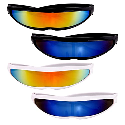 4 Stück Futuristische Sonnenbrille Lustige Partybrille Alien Spiegel Sonnenbrille Herren Futuristische Brille Partybrille Schmale Partybrille Funbrille für Halloween Weihnachten Party Cosplay Kostüm von QUACOWW