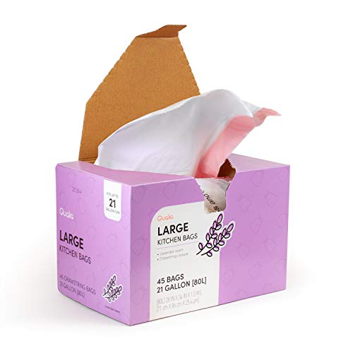 QUALIA Lavendelduft, 80 Liter, Müllbeutel mit Kordelzug, strapazierfähig, Lavendel, 45 Beutel, Weiß (L10002) von QUALIAZERO