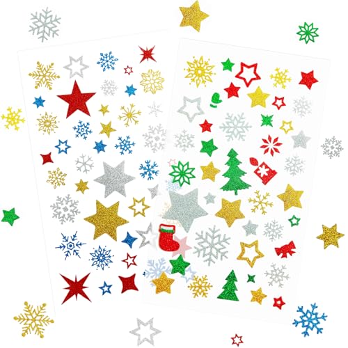 Weihnachtsaufkleber Sticker Weihnachten Glitzer Aufkleber Weihnachten Stern Gold Schneeflocken Weihnachtssticker Selbstklebend Weihnachtsdeko Für Kinder（6 Bogen ） von QUANMAITONG