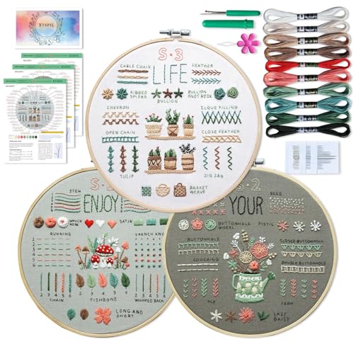 QUANMAITONG Sticken Set Erwachsene,Blumenmuster Pflanzen Stickset für Anfänger Embroidery Kit Stickerei Set, Stick And Poke Set Stickbilder Erwachsene Stickrahmen Holz DIY Set, Kreuzstich Set von QUANMAITONG