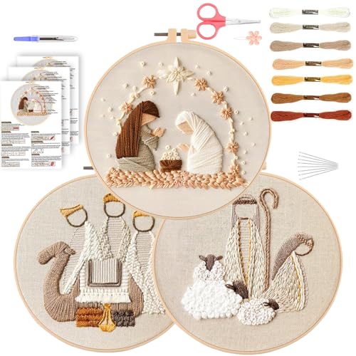 QUANMAITONG Sticken Set Erwachsene，Stickset Weihnachten für Anfänger Embroidery Kit Stickerei, Stick And Poke Stickbilder Stickrahmen DIY, Kreuzstich Weihnachten Deko (Jesus Set) von QUANMAITONG