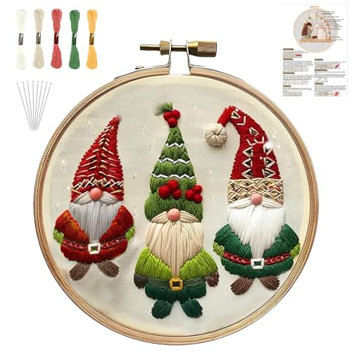 QUANMAITONG Sticken Set Erwachsene，Stickset Weihnachten für Anfänger Embroidery Kit Stickerei, Stick And Poke Stickbilder Stickrahmen DIY, Kreuzstich Weihnachten Deko (Weihnachts-Gnome) von QUANMAITONG