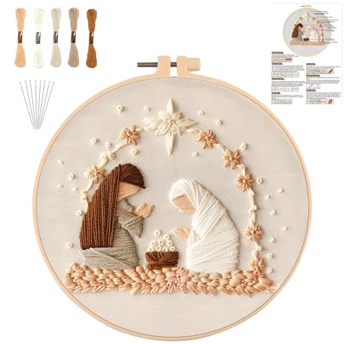 QUANMAITONG Sticken Set Erwachsene，Stickset Weihnachten für Anfänger Embroidery Kit Stickerei, Stick And Poke Stickbilder Stickrahmen DIY, Kreuzstich Weihnachten Deko (Weihnachtskrippe) von QUANMAITONG